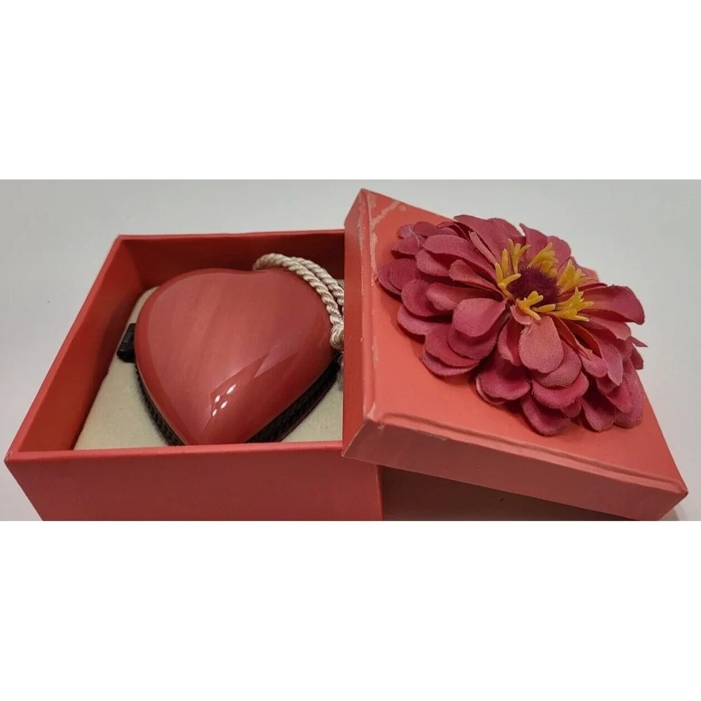 Hallmark Signature Porcelain Heart Pocket Locket Coral Pink Photo Frame W/ Box